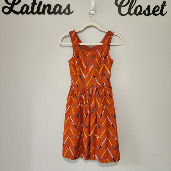 Modcloth Optimistic Effect Pen and Pencil Chevron A-Line Dress Size XXS - Picture 3 of 12